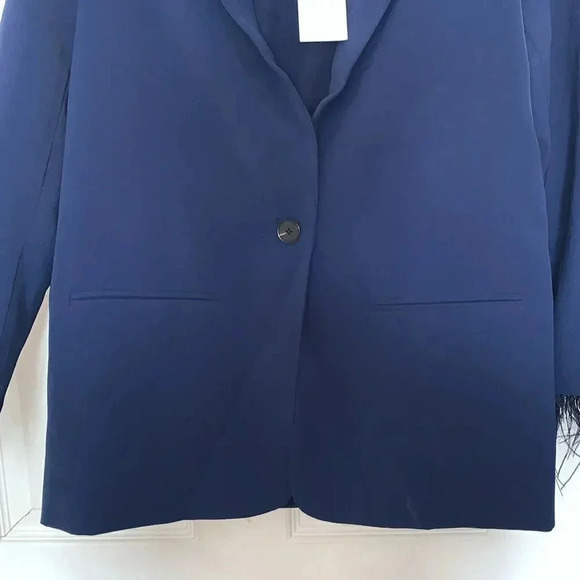 WAYF Feather Trim Navy Blue Blazer Size S - Picture 5 of 10